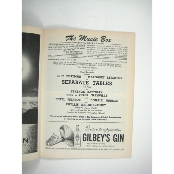 Separate Tables Playbill 1957 Music Box Eric Portman Margaret Leighton Cadillac - Picture 4 of 10